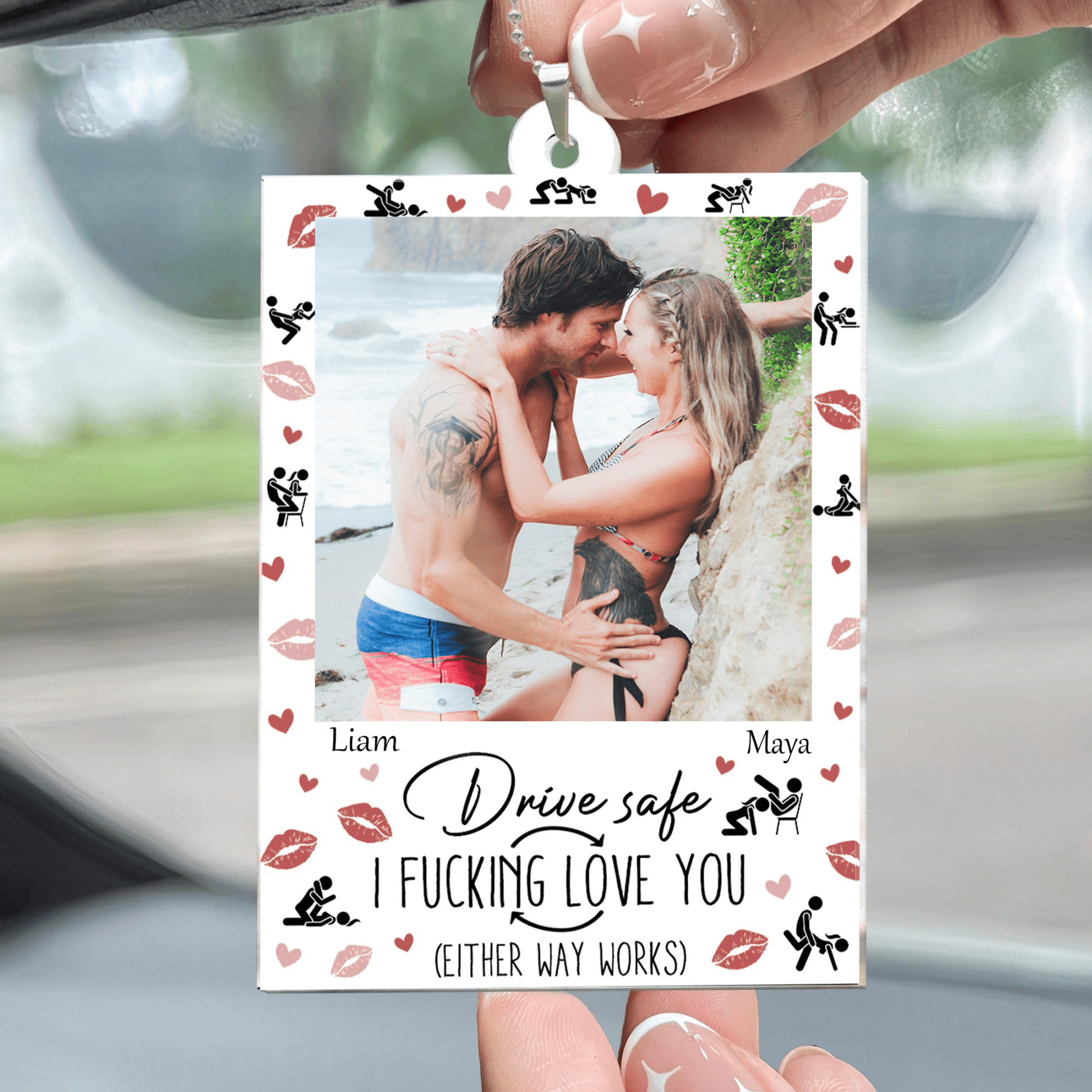 Personalized rearview mirror accessories for couples