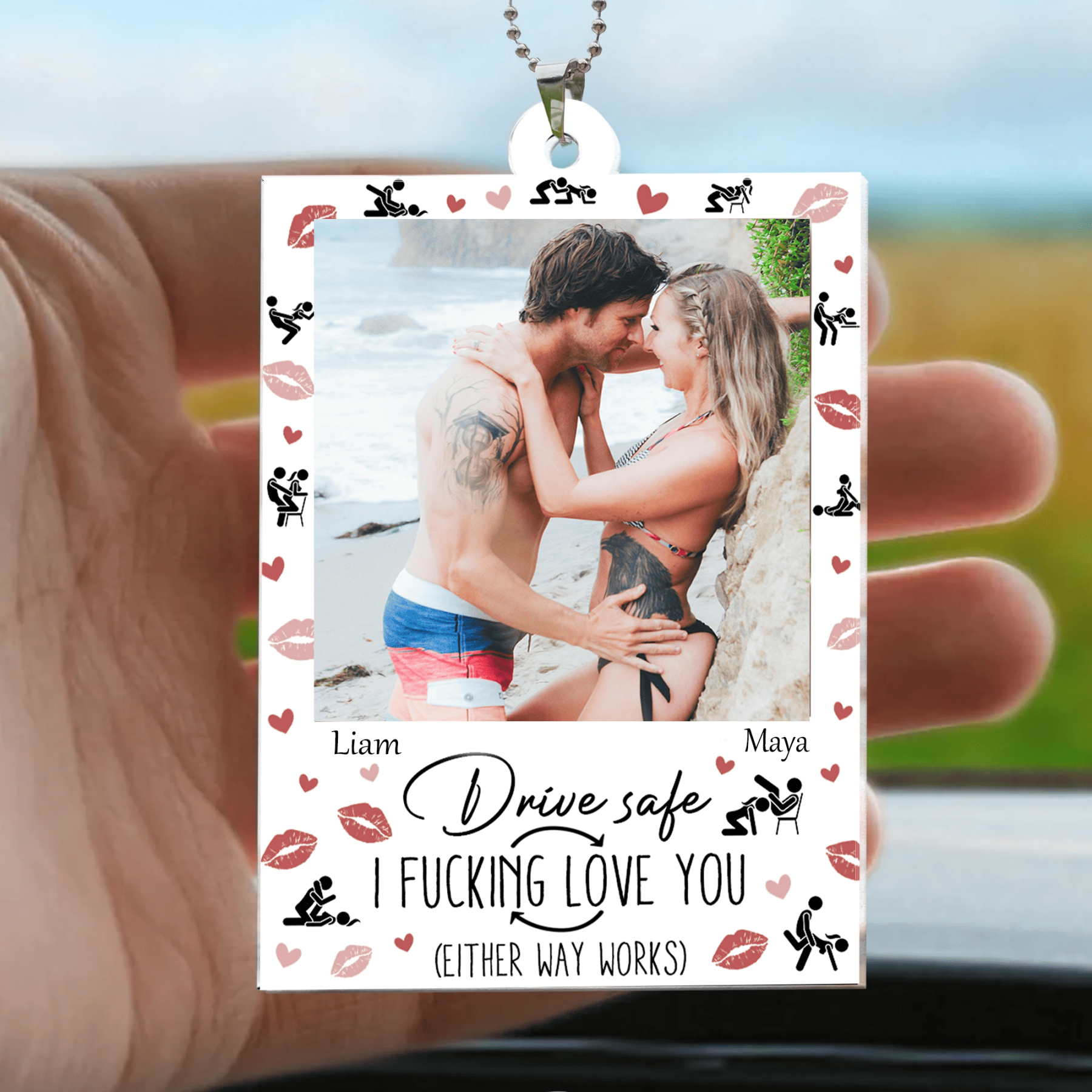 Personalized rearview mirror accessories for couples