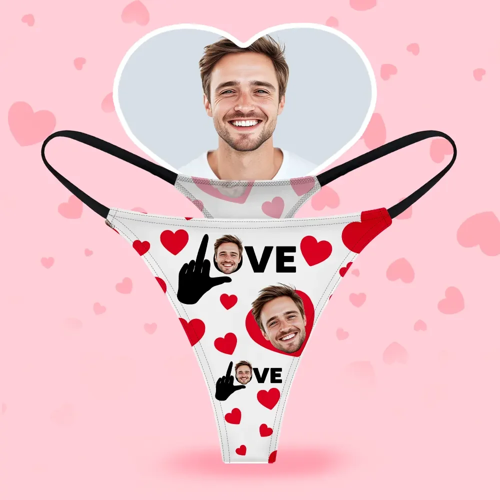 Custom Face Women's Thongs Heart And Love Style Underwear, Birthday Gifts for Wife and Girlfriend
