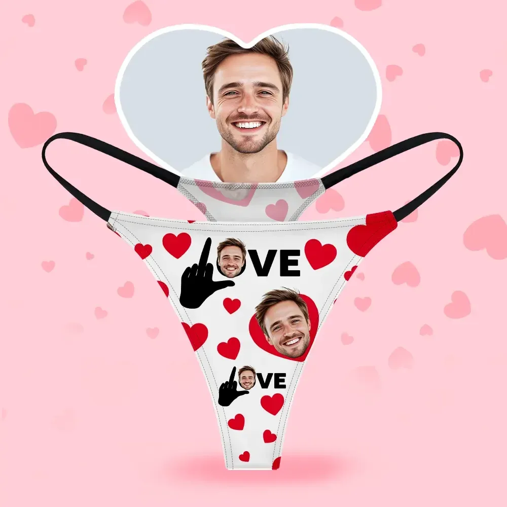 Custom Face Women's Thongs Heart And Love Style Underwear, Birthday Gifts for Wife and Girlfriend