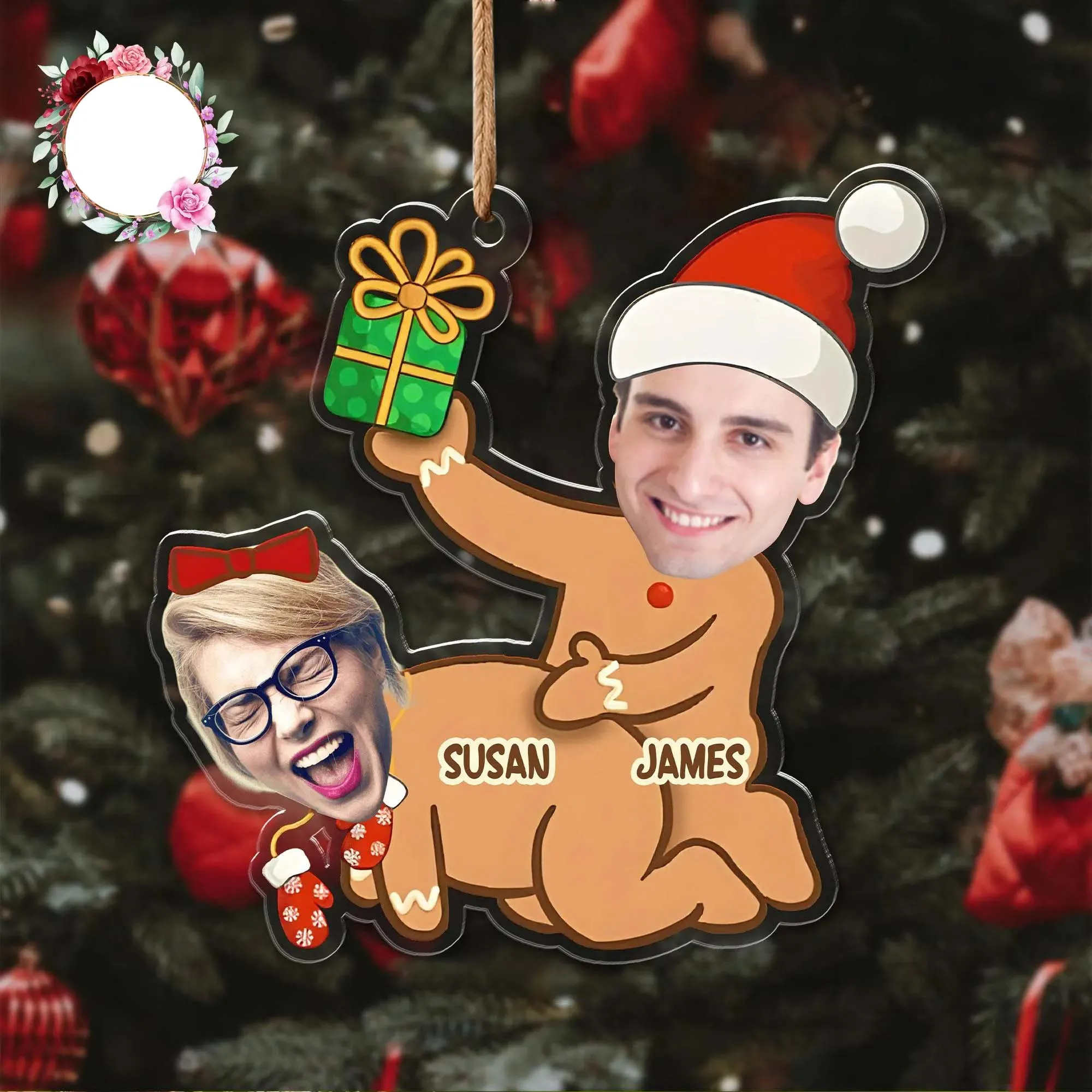 Customized photo naughty dirty gingerbread couple Christmas decoration
