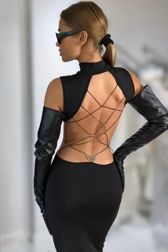 Midnight Butterfly Backless Maxi