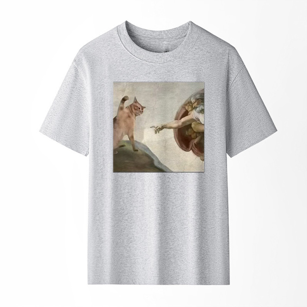 Humorous cat and Adam pattern casual T-shirt