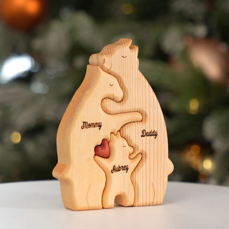 Personalized custom-made bear-shaped wooden art puzzle for families