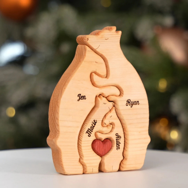 Personalized custom-made bear-shaped wooden art puzzle for families