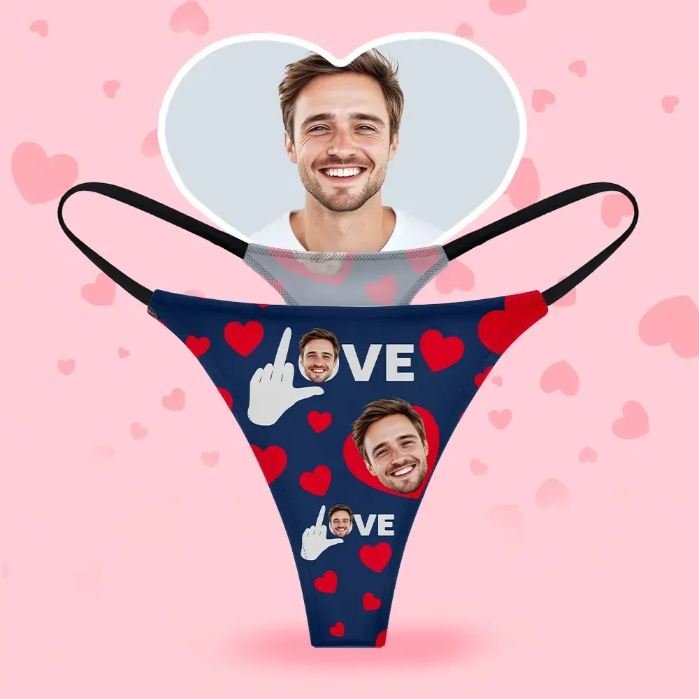 Custom Face Women's Thongs Heart And Love Style Underwear, Birthday Gifts for Wife and Girlfriend