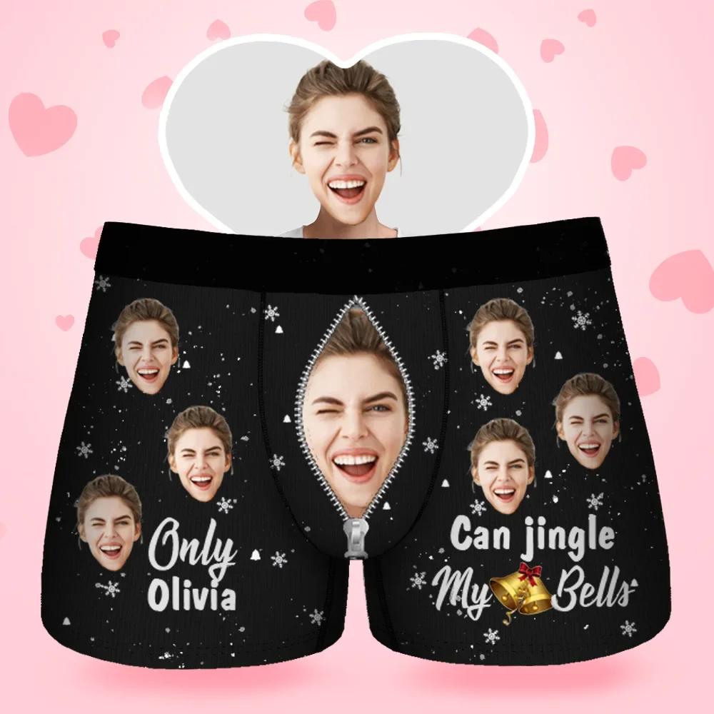 Custom Face Men's Boxer Jingle My Bells Gift For Boyfriend