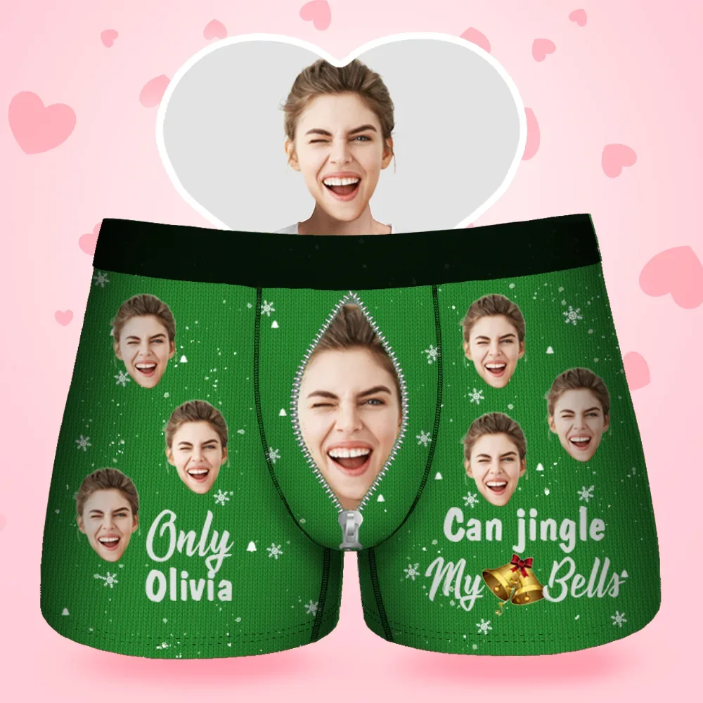 Custom Face Men's Boxer Jingle My Bells Gift For Boyfriend