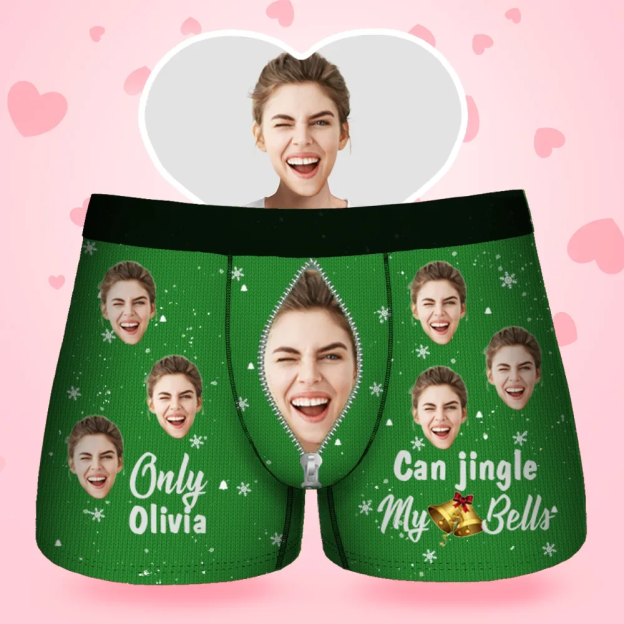 Custom Face Men's Boxer Jingle My Bells Gift For Boyfriend
