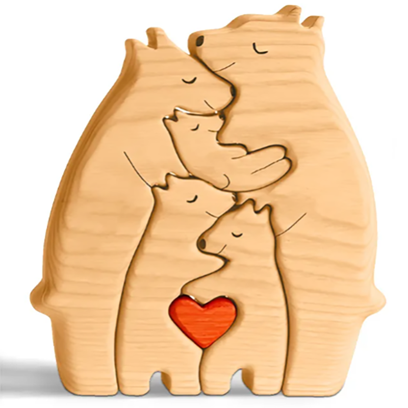 Personalized custom-made bear-shaped wooden art puzzle for families