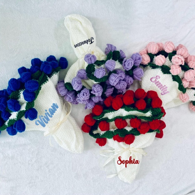 Personalized crocheted rose bouquet blanket