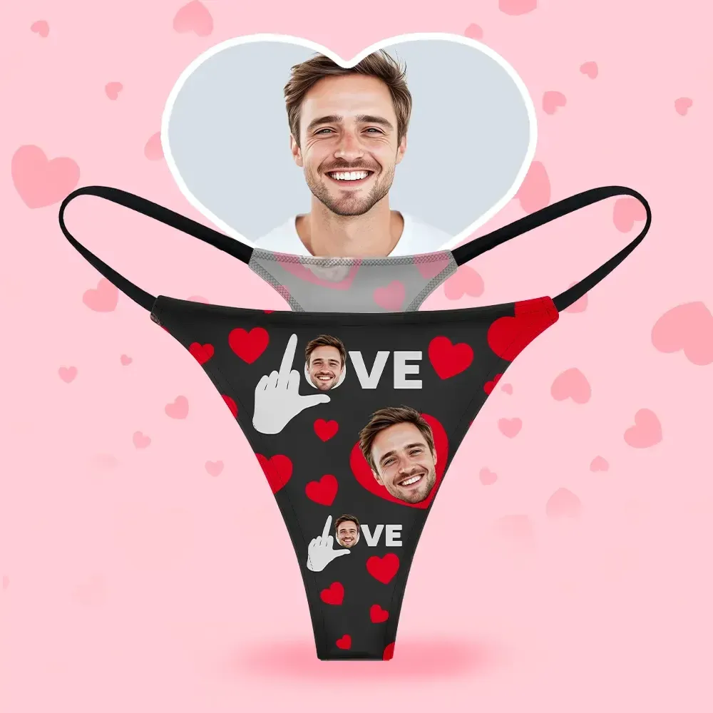 Custom Face Women's Thongs Heart And Love Style Underwear, Birthday Gifts for Wife and Girlfriend