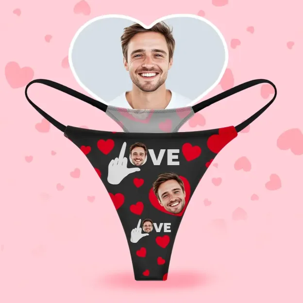 Custom Face Women's Thongs Heart And Love Style Underwear, Birthday Gifts for Wife and Girlfriend