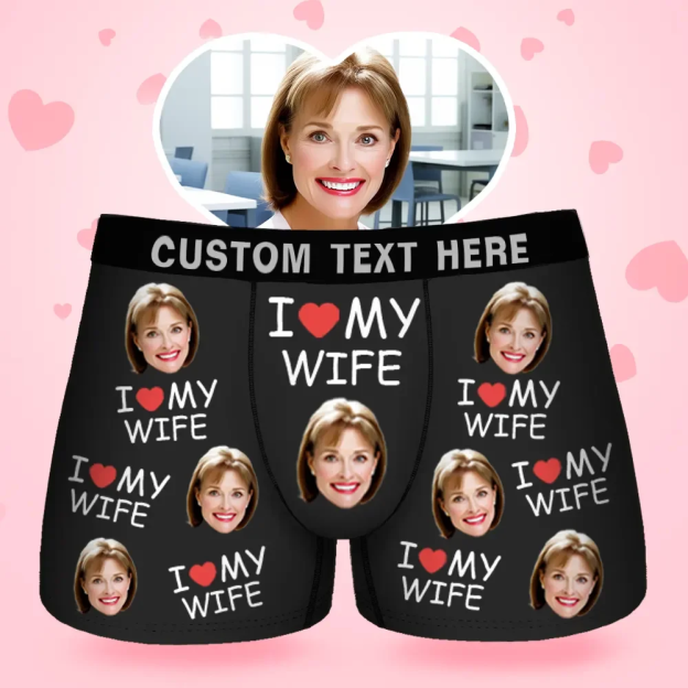Custom Face Men's Boxer I Love My Wife Style Underwear,