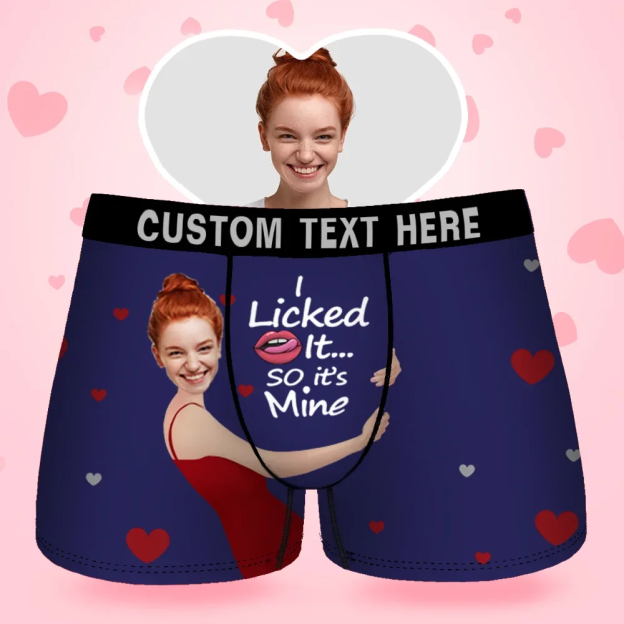 Custom Face Men's Boxer I Licked It So It'S Mine Gift For Boyfriend
