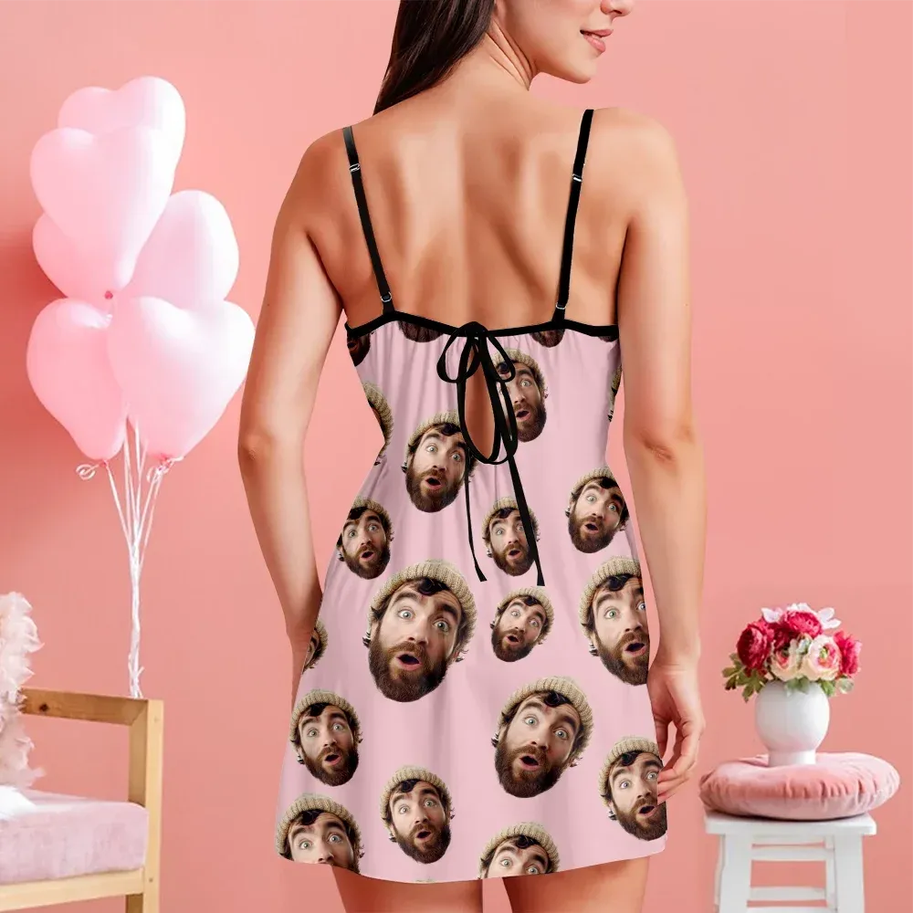 Custom Face Women Lace Suspender Sleepwear Personalized V-neck Multi-Color Nightwear