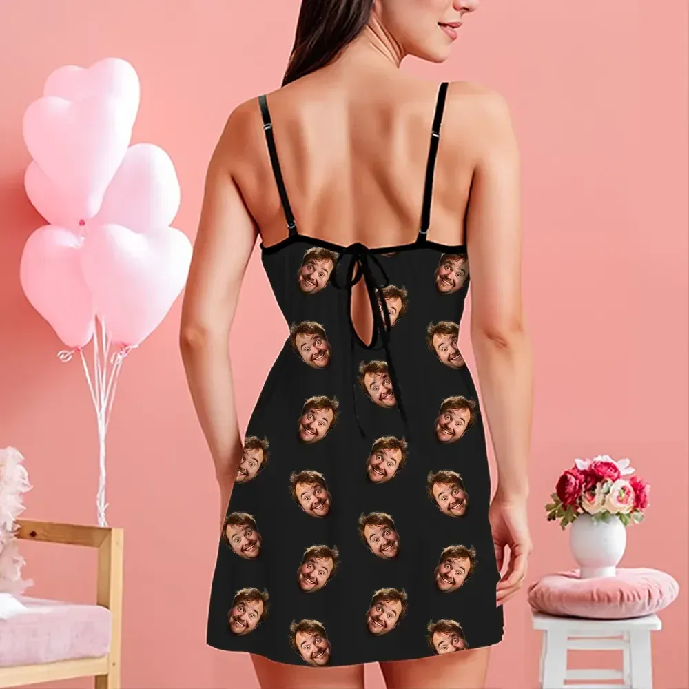 Custom Face Women Lace Suspender Sleepwear Personalized V-neck Multi-Color Nightwear