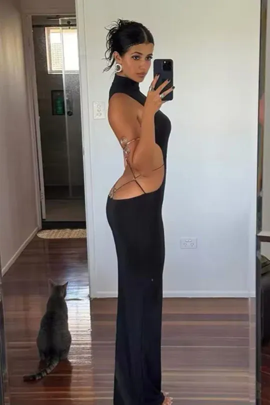 Midnight Butterfly Backless Maxi