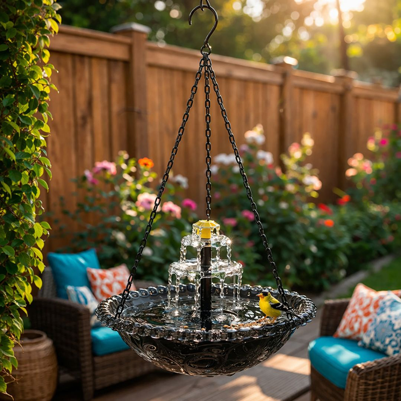 Solar Cascade Hanging Bird Bath Fountain