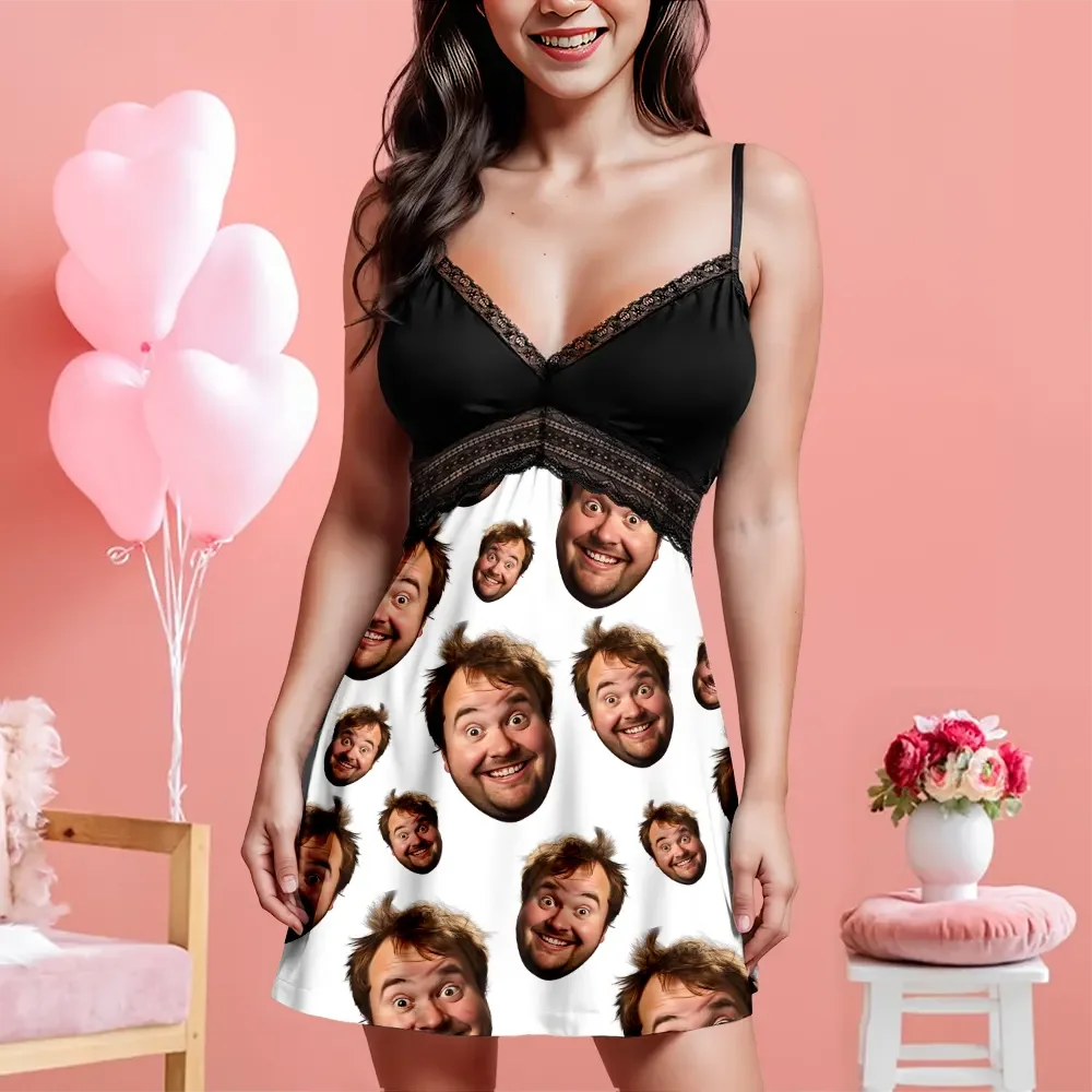 Custom Face Women Lace Suspender Sleepwear Personalized V-neck Multi-Color Nightwear