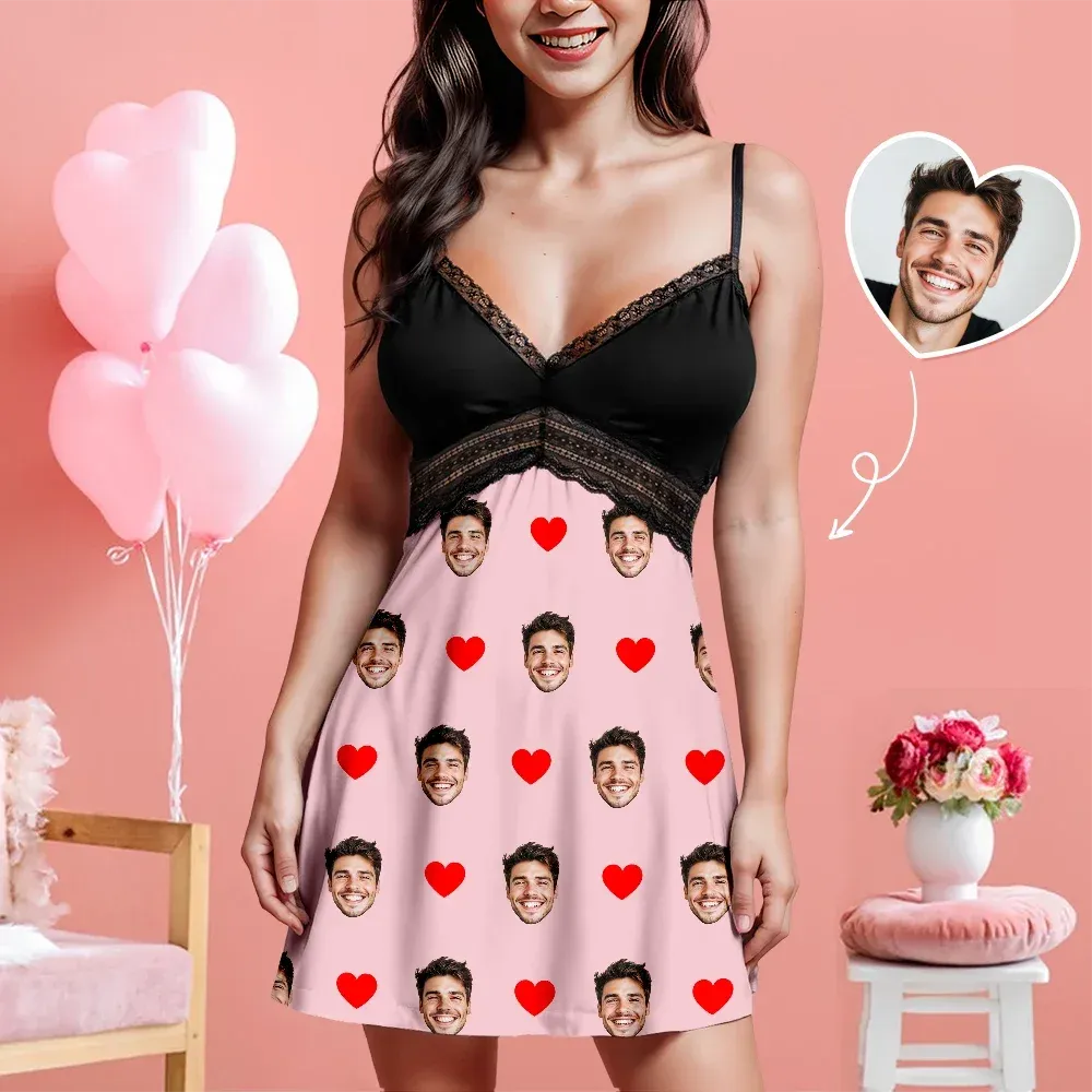 Custom Face Women Lace Suspender Sleepwear Personalized V-neck Multi-Color Nightwear