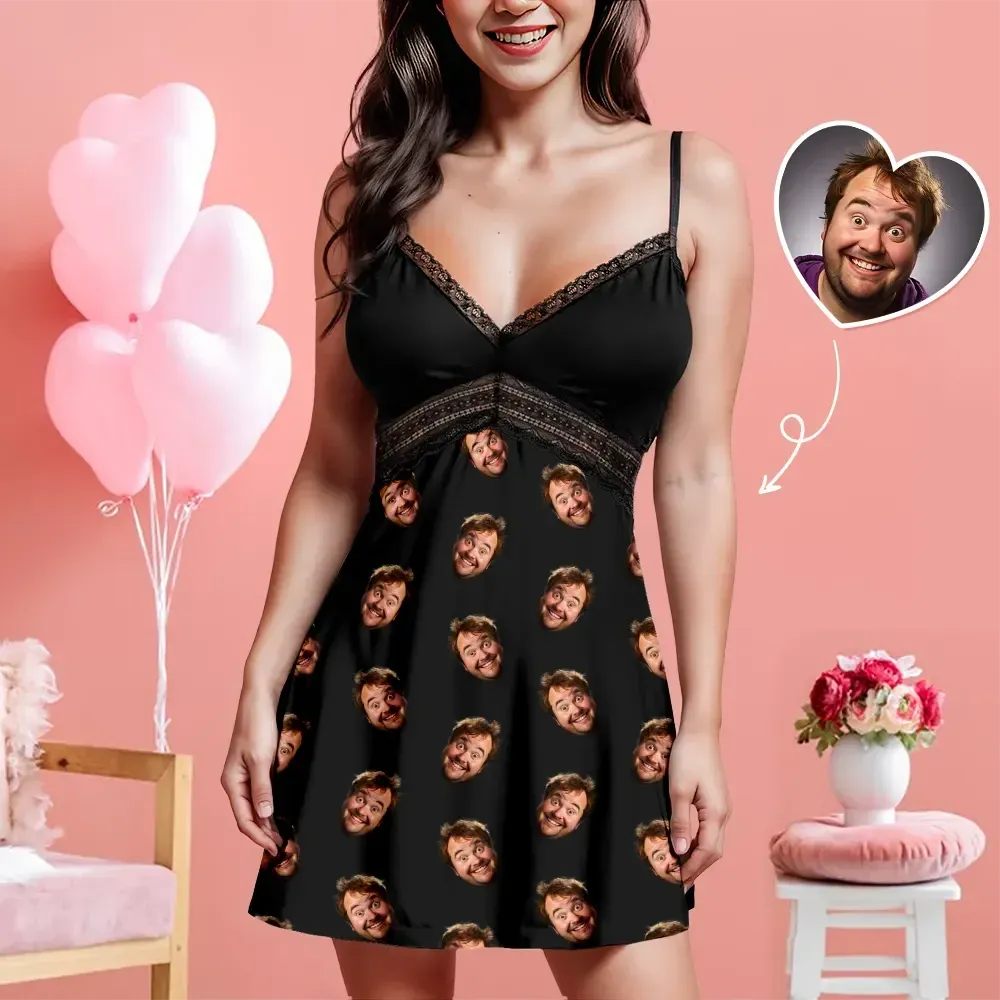 Custom Face Women Lace Suspender Sleepwear Personalized V-neck Multi-C