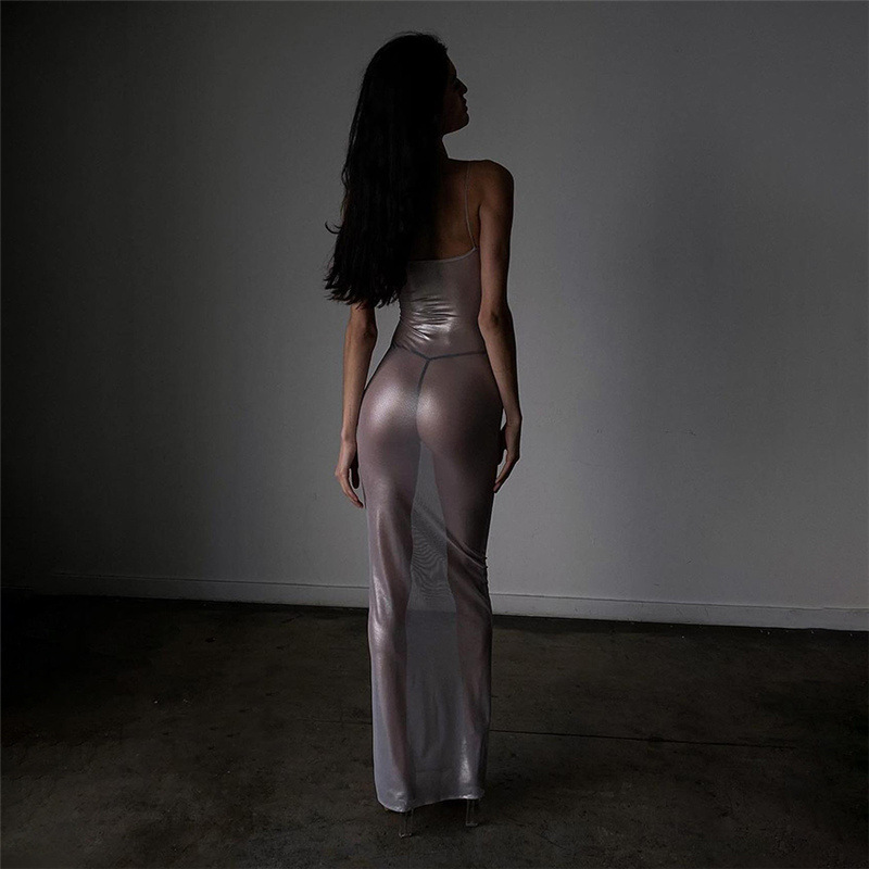 Silver Mesh Slim-Fit Spaghetti-Strap Dress