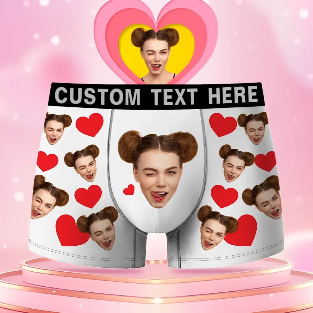 Custom Face Men's Boxer Red Heart Style Underwear