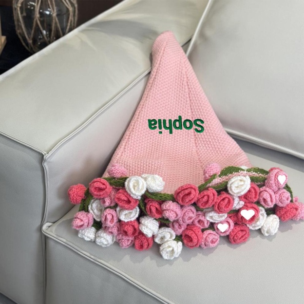 Personalized crocheted rose bouquet blanket