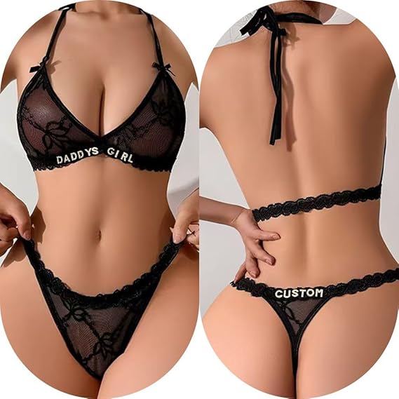 Personalized Thongs with Names Bra Set