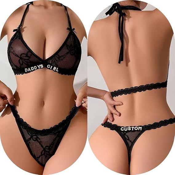 Personalized Thongs with Names Bra Set