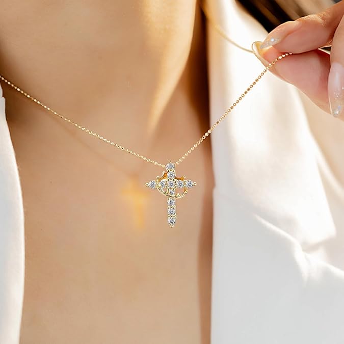 Cross Necklace with Crown