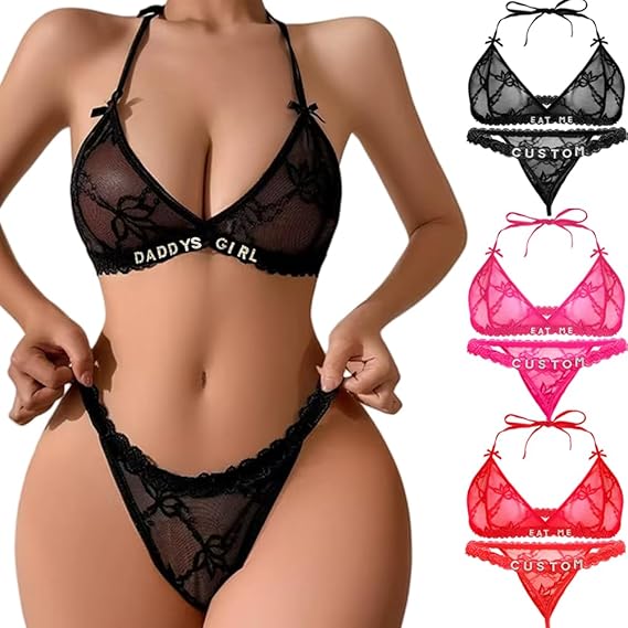 Personalized Thongs with Names Bra Set