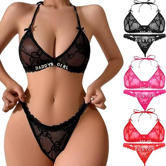 Personalized Thongs with Names Bra Set