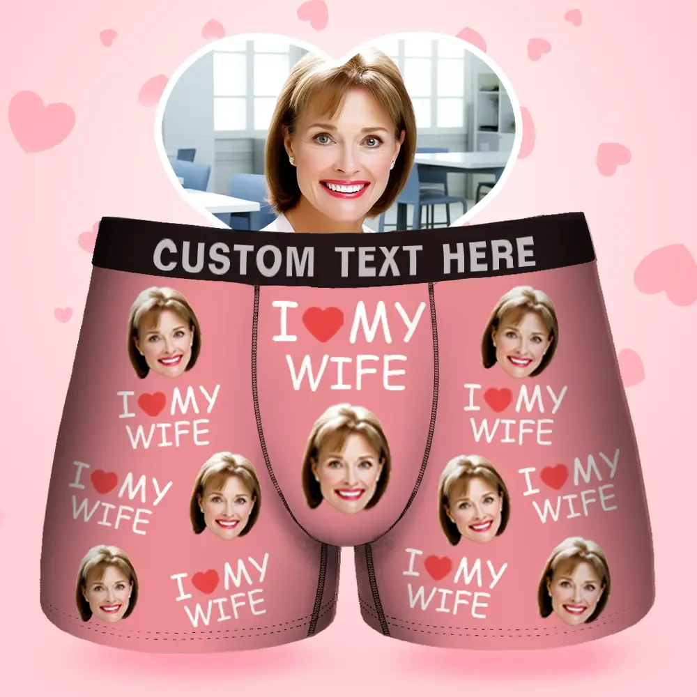 Custom Face Men's Boxer I Love My Wife Style Underwear,