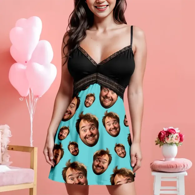 Custom Face Women Lace Suspender Sleepwear Personalized V-neck Multi-Color Nightwear