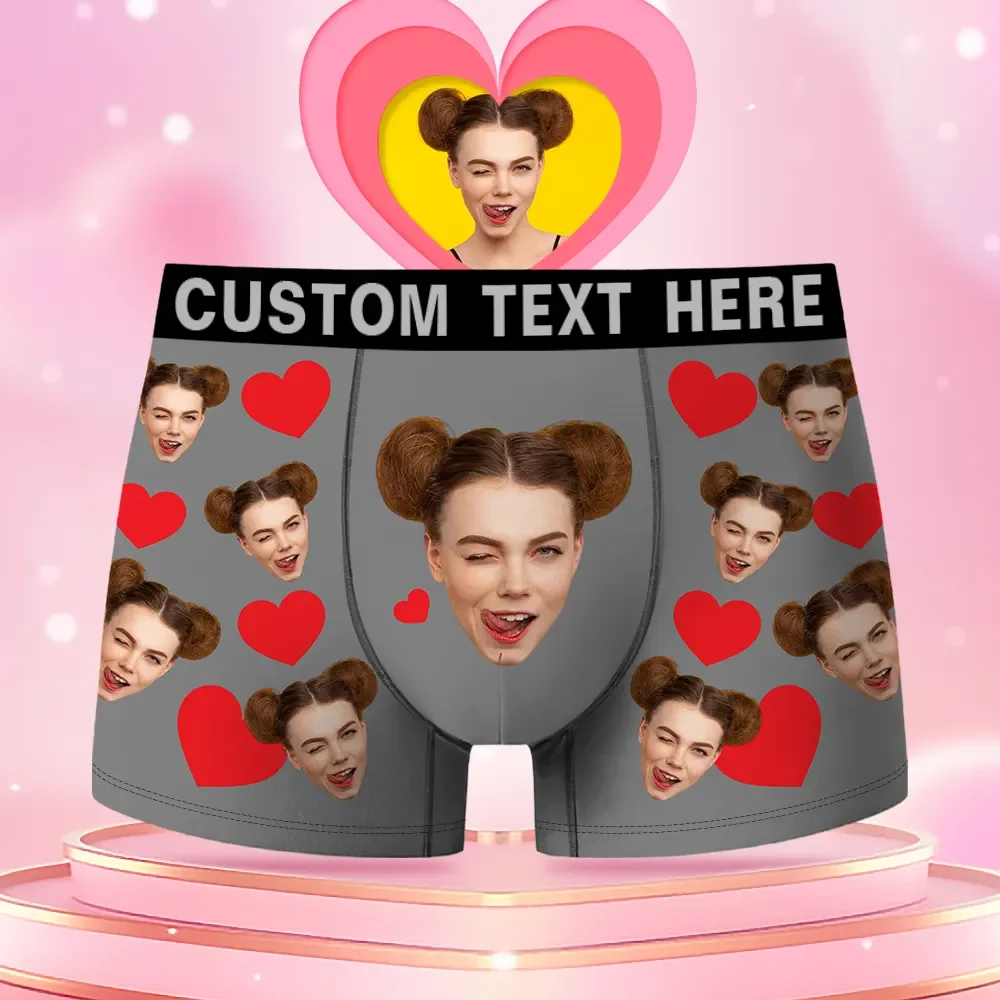 Custom Face Men's Boxer Red Heart Style Underwear