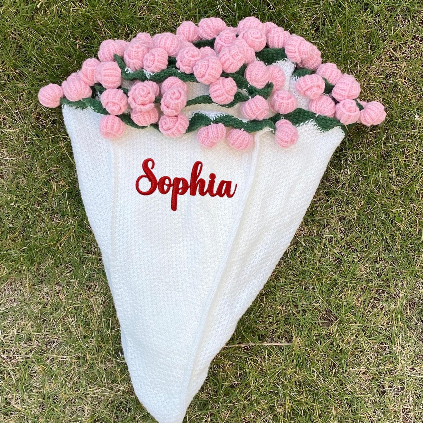 Personalized crocheted rose bouquet blanket