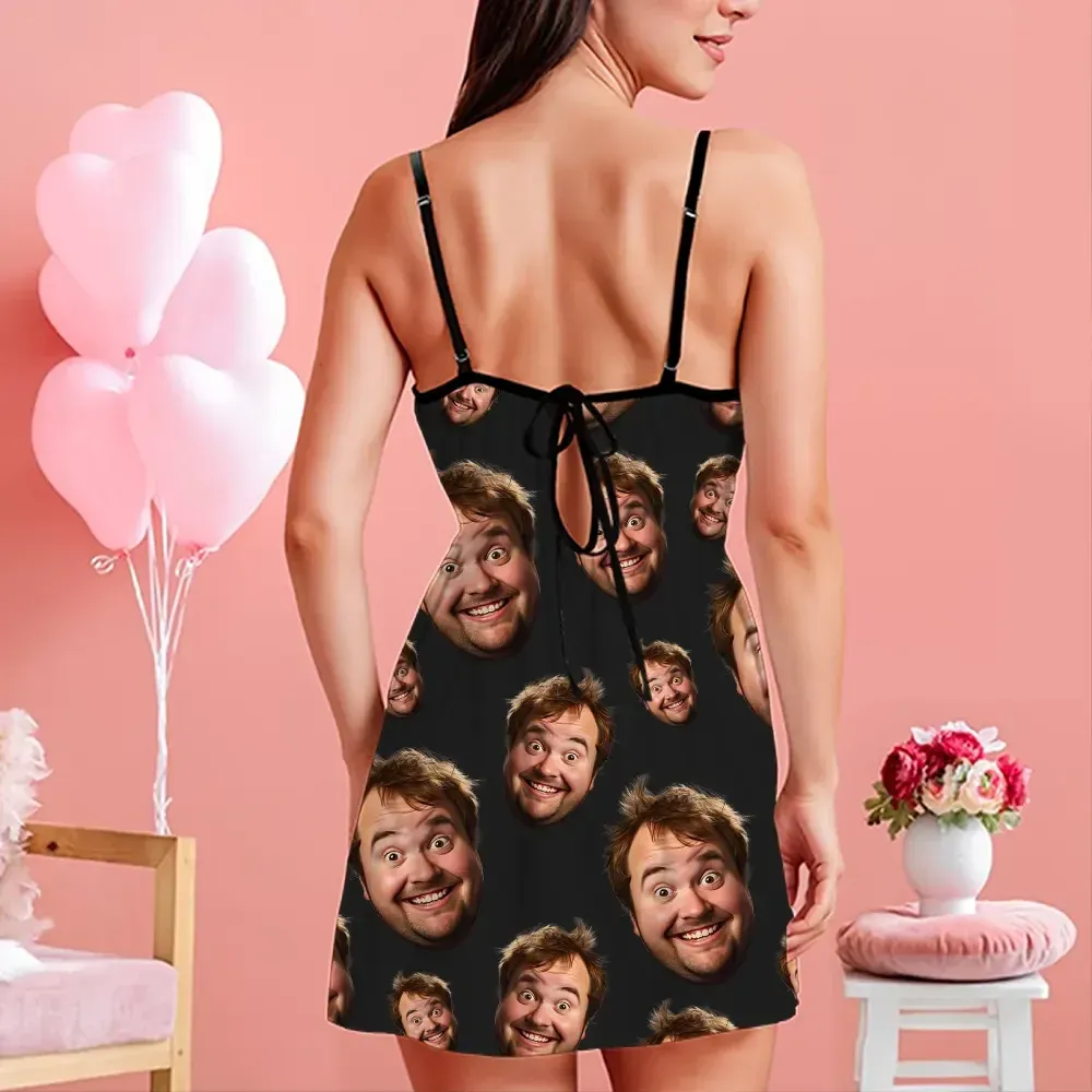 Custom Face Women Lace Suspender Sleepwear Personalized V-neck Multi-Color Nightwear