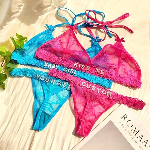 Personalized Thongs with Names Bra Set