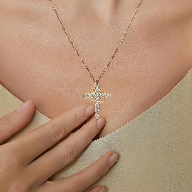 Cross Necklace with Crown