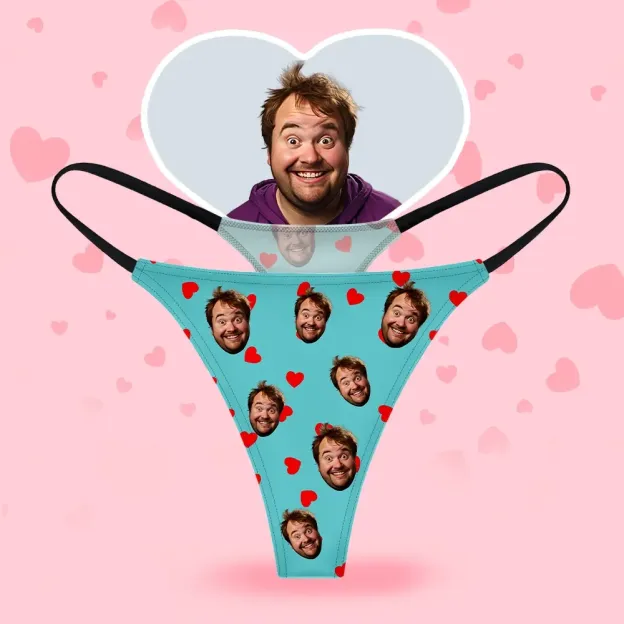 Custom Face Women's Thongs Heart Style Underwear, Birthday Gifts for Wife and Girlfriend