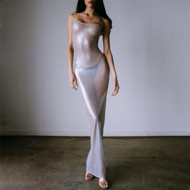 Silver Mesh Slim-Fit Spaghetti-Strap Dress