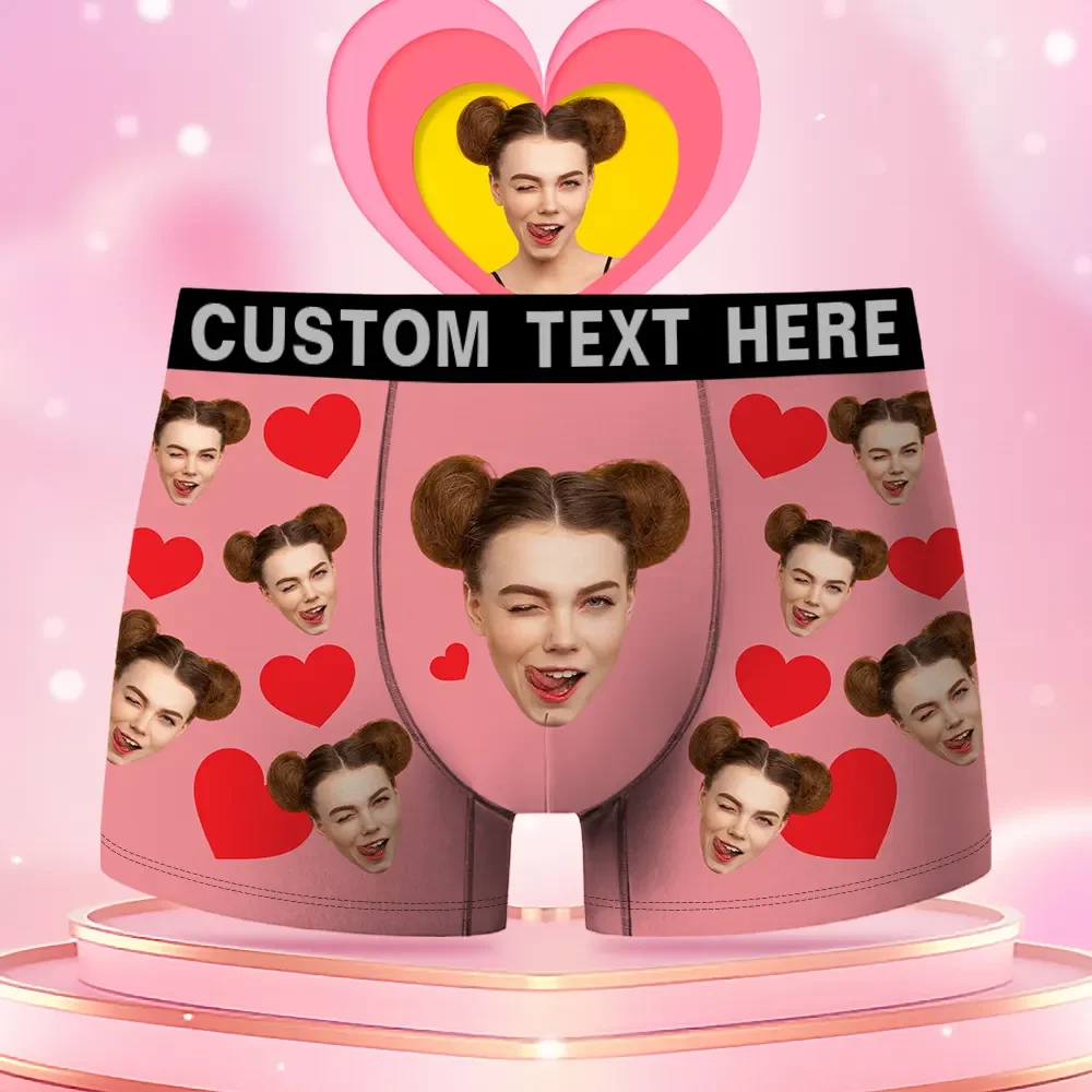 Custom Face Men's Boxer Red Heart Style Underwear