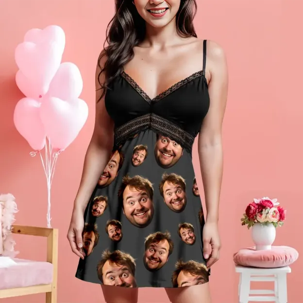 Custom Face Women Lace Suspender Sleepwear Personalized V-neck Multi-Color Nightwear