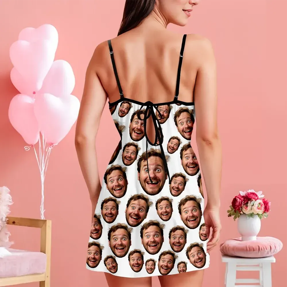 Custom Face Women Lace Suspender Sleepwear Personalized V-neck Multi-Color Nightwear