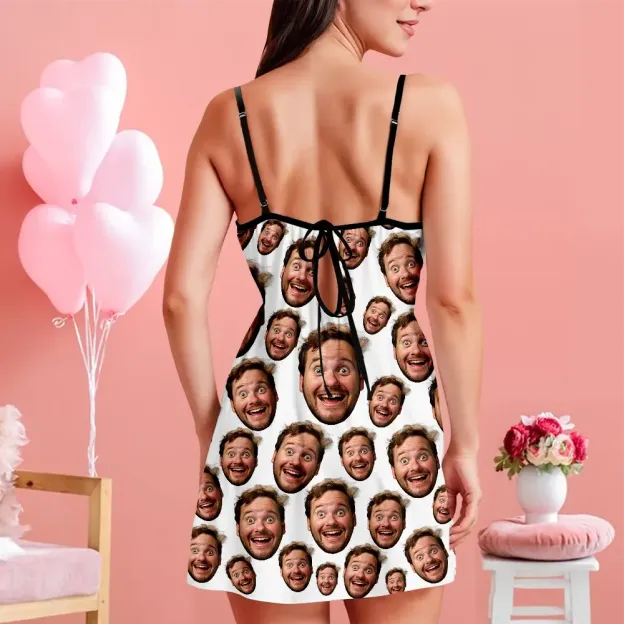 Custom Face Women Lace Suspender Sleepwear Personalized V-neck Multi-Color Nightwear