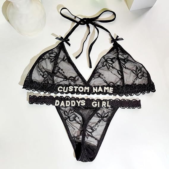 Personalized Thongs with Names Bra Set
