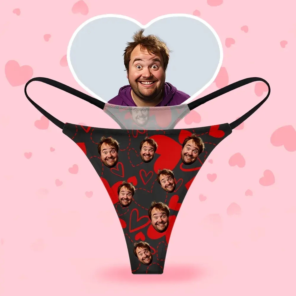 Custom Face Women's Thongs Heart Style Underwear, Birthday Gifts for W