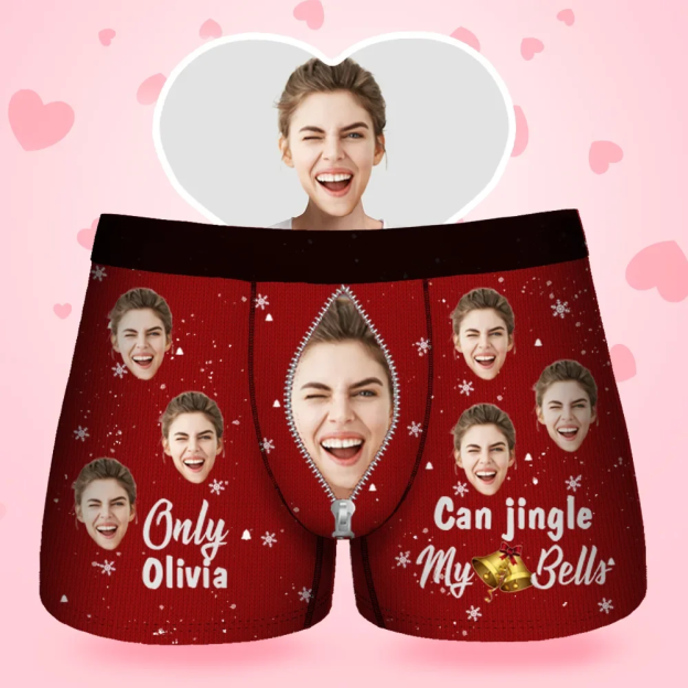 Custom Face Men's Boxer Jingle My Bells Gift For Boyfriend